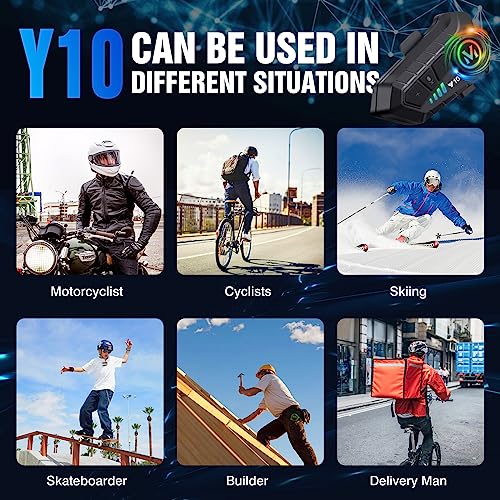 FEYA Motorcycle Helmet Speakers High Battery Life Helmet Headphone IPX6 Automatic Answer/Call Music Control/Intelligent Noise/Wake up Siri, 2 Different Types of Mic - Compatible with All Helmets - Y10 - style: Y10