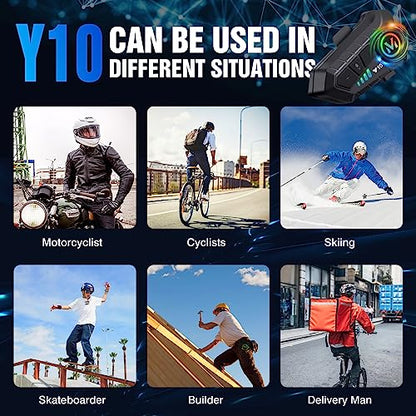 FEYA Motorcycle Helmet Speakers High Battery Life Helmet Headphone IPX6 Automatic Answer/Call Music Control/Intelligent Noise/Wake up Siri, 2 Different Types of Mic - Compatible with All Helmets - Y10 - style: Y10