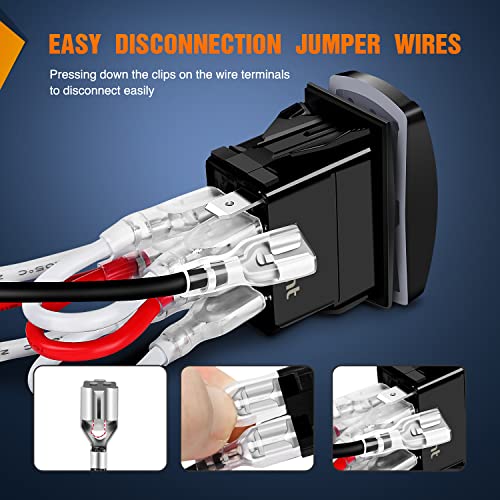 Nilight Winch Rocker Switch Momentary Toggle ON Off DPDT 7Pin 12V 24V Jumper Wires in Out Switches Red for Cars Trucks Caravans Boats - color: Red, size: WINCH 7PIN