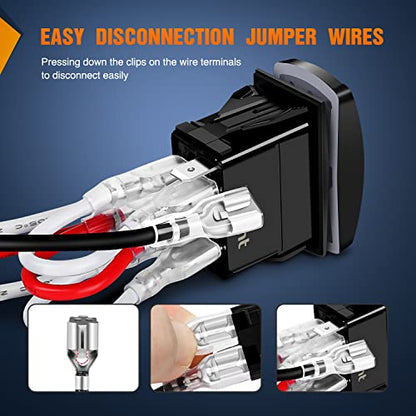 Nilight Winch Rocker Switch Momentary Toggle ON Off DPDT 7Pin 12V 24V Jumper Wires in Out Switches Red for Cars Trucks Caravans Boats - color: Red, size: WINCH 7PIN