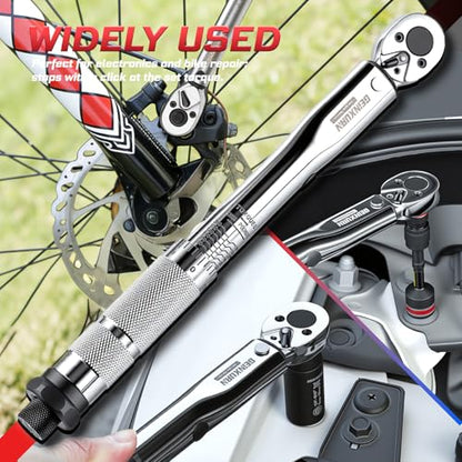 GEINXURN 66Pcs 1/4 In. Drive Click Torque Wrench Set, 35-200In.Lb 72-Tooth Ratchet Wrench Bike Maintenance Kit, Universal Socket, Screwdriver Bits for Bicycle, Car, Moto - style: GX-TW0104FS66-US
