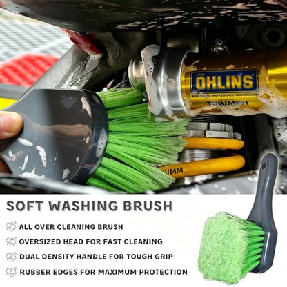 Sutekus 8Pcs Car Wheel Cleaning Kit, Tire & Rim Detailing Set with Hard Reach Bendable and Stiff Tire Brushes, Microfiber Mitt & Towel for Car Motorcycle SUV