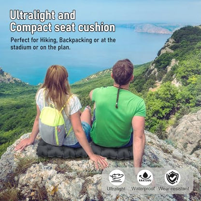 Inflatable Seat Cushion, Lightweight Stadium Seat Pad, Travel Air seat Cushion Anti-Slip for Airplane, Long Flights, Hiking, Climbing, Home and Camping, Compact Air Cushion - color: Black(two Pack)