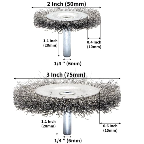 9-Piece Large Wire Brush Wheel Set - Metal Rust Removal, Polishing, Cleaning - 1/4″ (6mm) Shaft - Removes Burrs, Dust, and Paint - Handles Rough Surfaces - Rotary Tool Accessories - style: Set of 9 Large-sized Wire Brushes