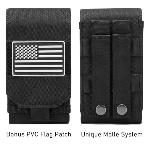 Tactical Molle EDC Phone Pouch Universal Dual Mobile Phone Holster Holder with US Flag Patch (OD Green) - color: OD Green