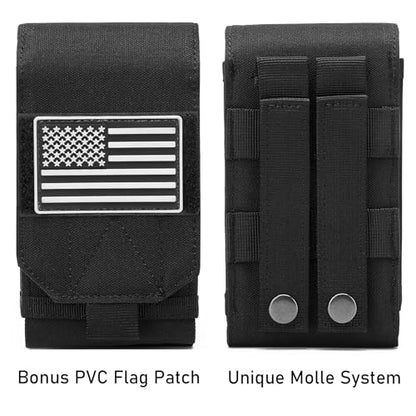 Tactical Molle EDC Phone Pouch Universal Dual Mobile Phone Holster Holder with US Flag Patch (OD Green) - color: OD Green