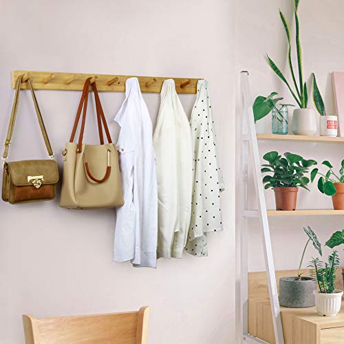 WEBI Coat Rack Wall Mounted, 10 Hooks, 38" Long Coat Hanger Wall Mount, Peg Rail Hat Hooks for Hanging Caps, Jackets, Clothes, Natural, 2 Packs - color: Natural, size: 38 inch(2 Packs)