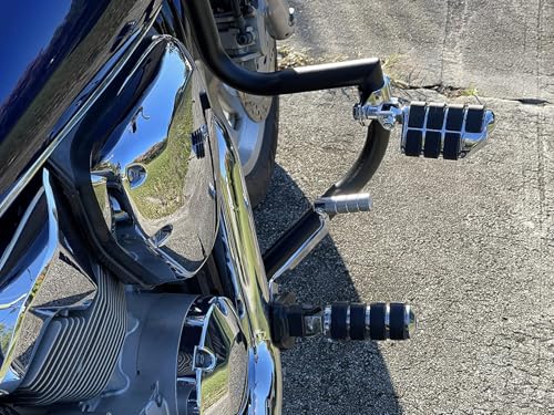 Highway Pegs Motorcycle Foot Rests w/Mount Clamp Kit For 1" 1.25" Engine Guards Compatible with Harley Touring Softail Dyna Sportster Road King Fat Bob Road Glide Street Glide Chrome