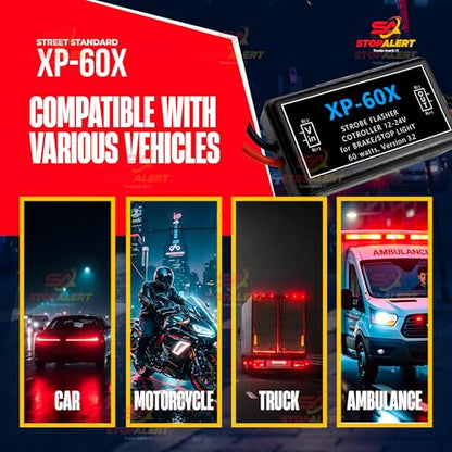 NEW XP 60X +60 Brake Flasher Universal Stop bulbs & Tail Light Relay Pre-programmed pattern (rapid flash, low flash & steady) LEDs & OTHERS for Cars, Trucks, Motorcycles - 5A 60W