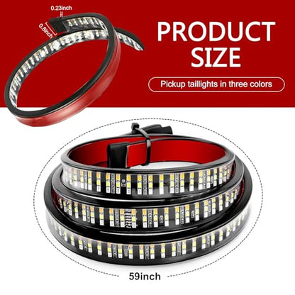 59" LED Tailgate Light Bar, IP65 Waterproof Flexible PVC Design Lights Strip, Multi-function Triple-row Brake Running Turn Signal Strip, for Most Pickup Truck SUV Van Trailer (Multicolored)