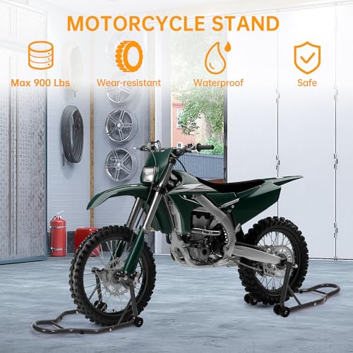 Heavy Duty Motorcycle Lift Stand Set, Front & Rear Wheel Paddock Stand with Adjustable Prong A dapter + L Swingarm Spool, 900 Lb Capacity for Bike Maintenance & Repairs, Black - color: Black