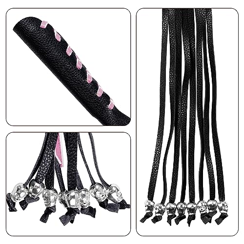 Motorcycle Lever Cover PU Leather Fringed Brake Clutch Covers Universal Grip Tassels Motorcycle Handlebar Covers with Skull Beads - color: Black with Pink Strap