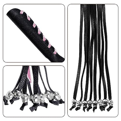 Motorcycle Lever Cover PU Leather Fringed Brake Clutch Covers Universal Grip Tassels Motorcycle Handlebar Covers with Skull Beads - color: Black with Pink Strap