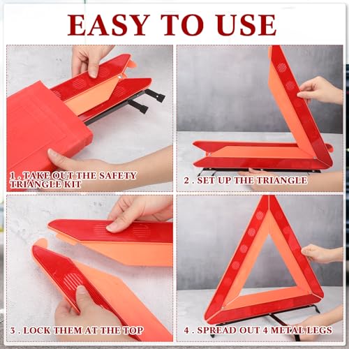 Kanayu Warning Safety Triangles for Vehicles Foldable Roadside Emergency Kit Emergency Reflective Triangles with Base and Carrying Case for Cars Trucks Breakdown(12 Pack)