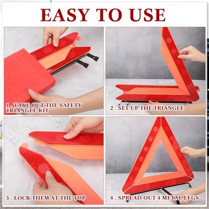 Kanayu Warning Safety Triangles for Vehicles Foldable Roadside Emergency Kit Emergency Reflective Triangles with Base and Carrying Case for Cars Trucks Breakdown(12 Pack)