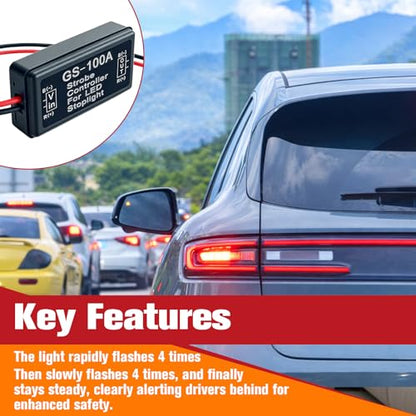 Podoy GS-100A Flash Strobe Controller Flasher Module for LED Brake Tail Stop Light 12V-24V