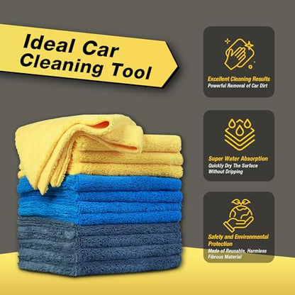 Big RED ATRJL01R Microfiber Cleaning Cloth: 18"X18" Cleaning Towels with 3 Color, 12 Pack, Grey/Blue/Yellow