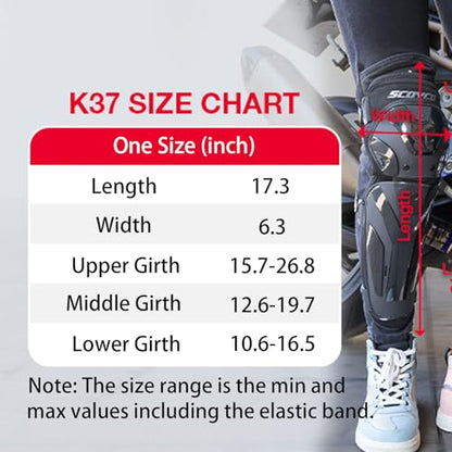 Scoyco Motorcycle Knee and Shin Guards – Motocross Knee Pads Adjustable TPU Protective Gear for Road Cycling | Adjustable Bands Protective Gear for Cycling