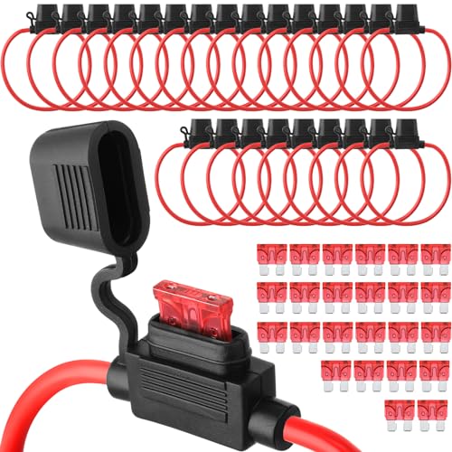 Shimeyao 24 Pcs Inline Fuse Holder Waterproof Automotive Replacement with ATC Blade Fuses for Car Truck Motorcycle Boat (16 Awg with 10 A) - size: 16 Awg with 10 A