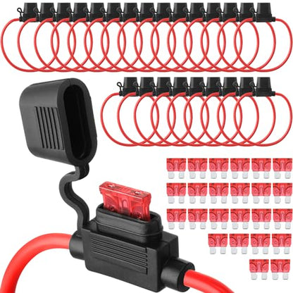 Shimeyao 24 Pcs Inline Fuse Holder Waterproof Automotive Replacement with ATC Blade Fuses for Car Truck Motorcycle Boat (16 Awg with 10 A) - size: 16 Awg with 10 A