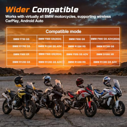 7" Motorcycle CarPlay Fit for BMW with Wonder Wheel Control, Android Auto/iOS, GPS Navigation System, IP69K Waterproof Touchscreen, 1200Nit, Plug-and-Play, Bluetooth, Light Sensor, TPMS, Siri
