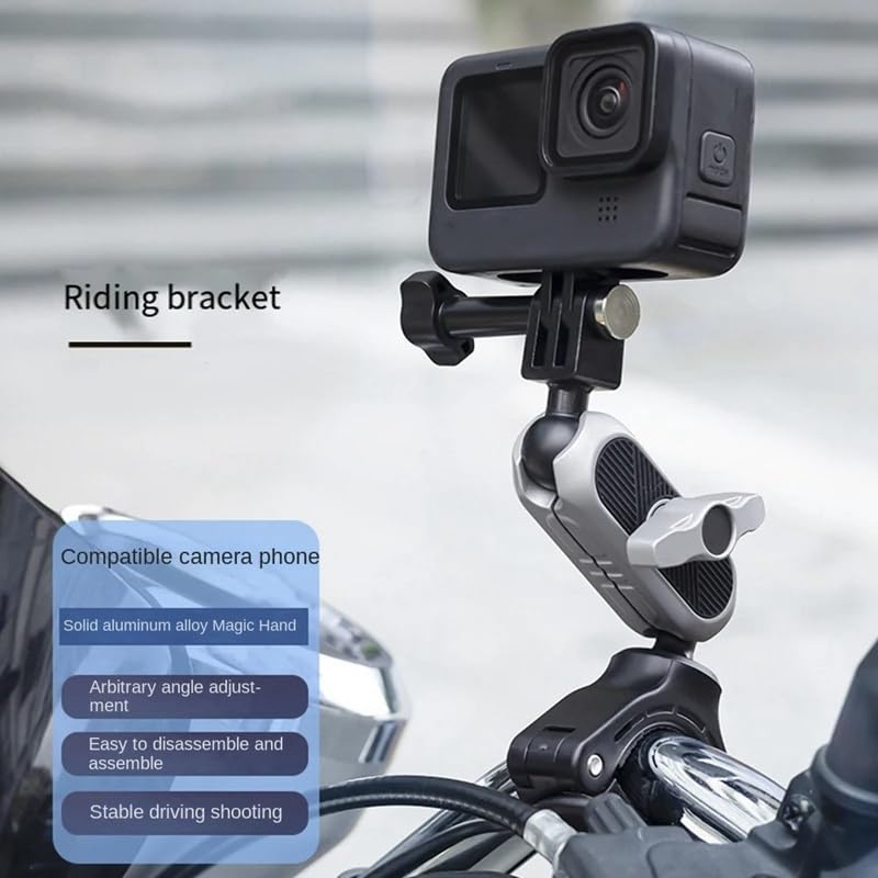 Reflex Camera 360 Degree Rotation Magic Arm Bike Motorcycle Handlebar Pole Clip Clamp Mount for Go Pro Hero 13/12/11/10/9, D J I Action Camera - Adjustable, Secure, Versatile Camera Mount