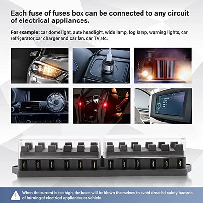 RED WOLF 12 Way Fuse Block Blade Box Holder Standard Circuit Fuses Holder Fit Car Trailer Truck SUV Boat Marine Auto RV Power Distribution Panel Damp-Proof Cover DC 10-32V - size: 12 Way