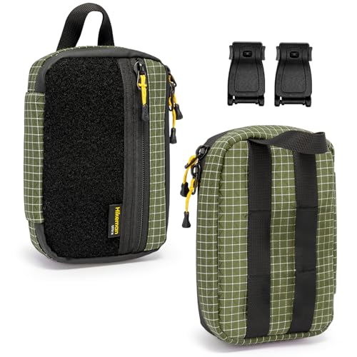 HIKEMAN EDC Pocket Organizer Pouch, Tactical Mini Small Multiple Compartments Tool Storage Bag for Men, Portable Nylon Molle Compatible Military Utility Pouch for Everyday Carry, Outdoor - color: Army Green