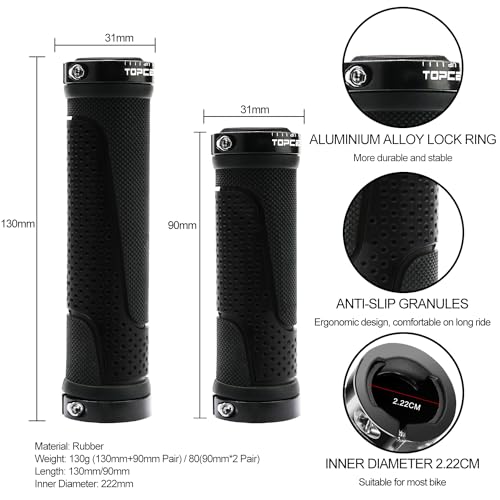 TOPCABIN Bike Handlebar Grips,Short Mini Bicycle Handlebar Grips Two-Color Rubber Bike Grips Fit Many Standard Bikes 2PCS 90MM Length - color: Aluminum Double Lock - Black - 130mm & 90mm