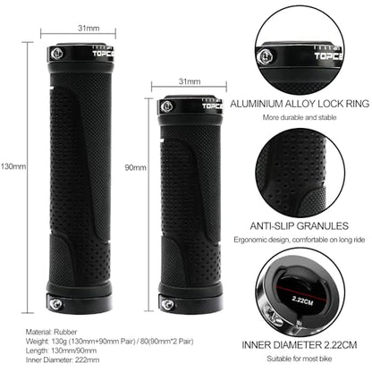 TOPCABIN Bike Handlebar Grips,Short Mini Bicycle Handlebar Grips Two-Color Rubber Bike Grips Fit Many Standard Bikes 2PCS 90MM Length - color: Aluminum Double Lock - Black - 130mm & 90mm