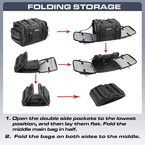 Rhinowalk Motorcycle Tail Bag, Expandable Motorcycle Travel Luggage Bags 60L, Waterproof All-Weather Trunk Rack Bag with Sissy Bar Straps & Helmet Rain Cover-Black - color: Black 40-60L