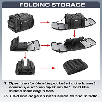 Rhinowalk Motorcycle Tail Bag, Expandable Motorcycle Travel Luggage Bags 60L, Waterproof All-Weather Trunk Rack Bag with Sissy Bar Straps & Helmet Rain Cover-Black - color: Black 40-60L