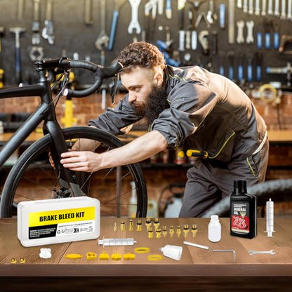 Brake Bleed Kit for Shimano, TEKTRO, TRP Hydraulic Disc Brakes, Bike Brake Bleed Kit with Brass Connector, 150 ML Mineral Oil Brake Fluid