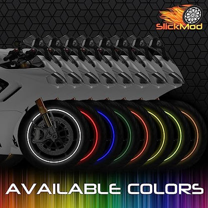 SlickMod - 17" Rim Size Motorcycle Reflective Wheel Stripes Kit - 2 Wheels/Rims Coverage Premium Stickers Pack - High Visibility (3. Blue) - color: 3. Blue