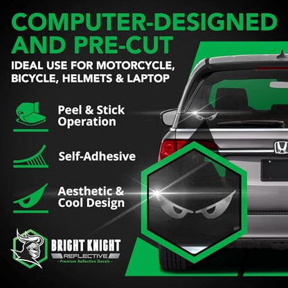 Bright Knight Decals Reflective Evil Eye Stickers, 6" x 3" Chrome Evil Eye Motorcycle Decals & Graphics for Bike & Motorcycle Helmet Stickers, Made in USA, 3 Pairs - color: Chrome
