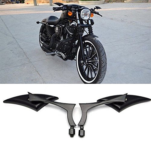 Black 8mm/10mm Motorcycle Spear Blade Rear View Side Mirrors for Cruiser Chopper Sportster Dyna Softail Street Bike Scooter Dirt Bike - color: Black