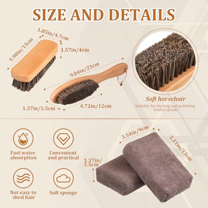 Weysat 10 Pcs Leather Car Interior Detailing Brush Set, Microfiber Cloth Applicator, Absorbent Sponge Block, Natural Bristles Brushes Scratch-free Ultra-soft for Interiors Furniture Seats Leather Care