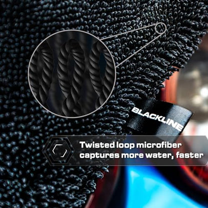 Blackline 24"x36" Twisted-Loop Car Drying Towel, 1300GSM, Streak Free, Lint Free, Reusable - Car Accessories, Microfiber Cleaning Cloth for Car, Truck, SUV - One Pass is All You Need - color: Charcoal Grey