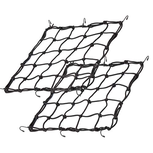 15.7"x15.7" 2Pack Bungee Cargo net Motorcycle, Made of Latex Heavy Duty Bungee Net Stretches to 33"x33", Luggage Thicken Netting with3 x3 Small Mesh&6 Adjustable Metal Hooks for Motorcycle, Bike, ATV