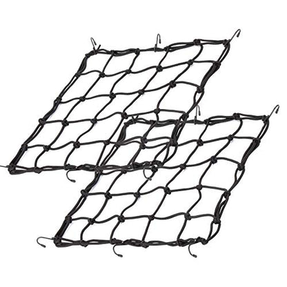 15.7"x15.7" 2Pack Bungee Cargo net Motorcycle, Made of Latex Heavy Duty Bungee Net Stretches to 33"x33", Luggage Thicken Netting with3 x3 Small Mesh&6 Adjustable Metal Hooks for Motorcycle, Bike, ATV