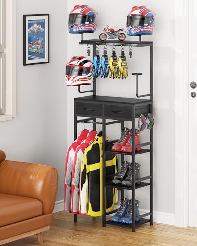 Motorcycle Helmet Holder Wall Mount, Solid Wood and Metal Helmet Rac, Motorcycle Accessories Gear Storage Organizer for Entryway or Garage - color: Black
