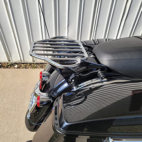 XFMT Motorcycle King Detachable Two-Up Luggage Rack for Harley Touring Road King Street Glide Road Glide Electra Glide 2009-Later, Chrome - color: Harp-Shape Luggage Rack-Chrome