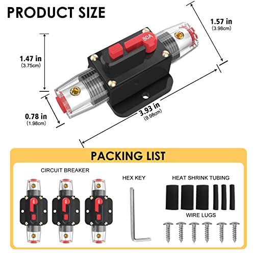 Circuit Breaker Switch 80A Waterproof Fuse Inline Holder Resettable Fuse Manual Reset 12V-48V DC for Car Audio Sound Amplifier System RV Home Marine Boat Truck - style: 80A