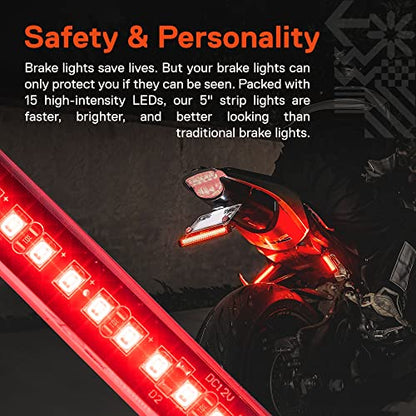 TRUE MODS 2pc 5" Red LED Motorcycle Turn Signal & Brake Tail Light Strip Kit [Waterproof] [Single Row] [50% Running] [100% Brake/Blinker] Self Adhesive Surface Mount Flexible Lamp for Dirt Bike ATV - size: 2pc 5", style: Red Tail Light