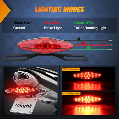 Nilight Motorcycle Tail Lights LED Brake Running Light with License Plate Bracket Dirt Bike Rear Lighting Compatible with Honda Yamaha Kawasaki Suzuki Chopper Turing Cruiser, Red - color: Motorcycle Tail Lights Red 2PCS