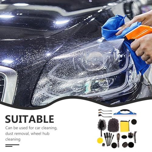 NUOBESTY 23pcs Auto Detail Brush Set with Car Wheel Cleaner Brush and Motorcycle Chain for Interior and Exterior Car and Bike Cleaning