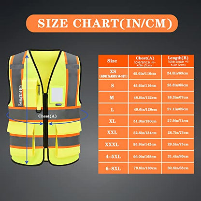 AYKRM Security Vest for Men Women 7 Pockets High Visibility Reflective Safety Vest Front Zipper Meets ANSI/ISEA - color: Yellow-parking, size: X-Small