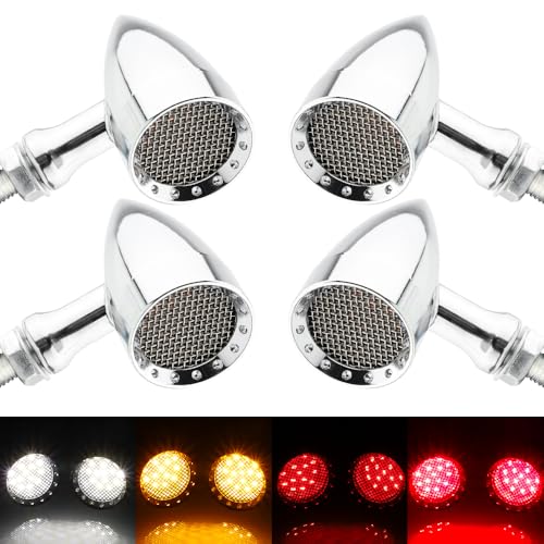 TSUNG 4PCS Motorcycle Bullet LED Front Rear Turn Signal Light SMD Blinker Indicator for Cruiser Chopper Bobber Cafe Racer Street Bike (SMD-Chrome-4PCS) - color: SMD-Chrome-4PCS