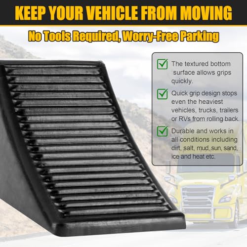 4 Pack Heavy Duty Wheel Chocks, Solid Rubber RV Wheel Chock for Trailers, Black Tire Chocks for Cars, Truck,Travel Trailers, Camper and ATV, 6.5" x 3.6" x 3.7" - color: 4 Pack-Black
