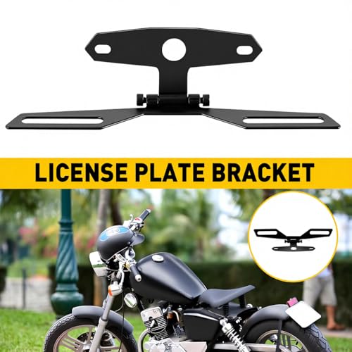 Universal Motorcycle License Plate Bracket, Adjustable Folding Mount Holder with Tail Light, for Scooter ATV Dirt Bike.Car Accessories (Black#M) - color: Black#M